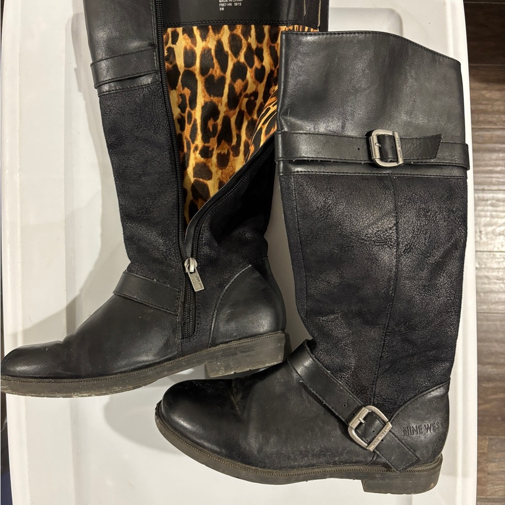 Nine West Girls Black Leather Knee-High Boots Size 3